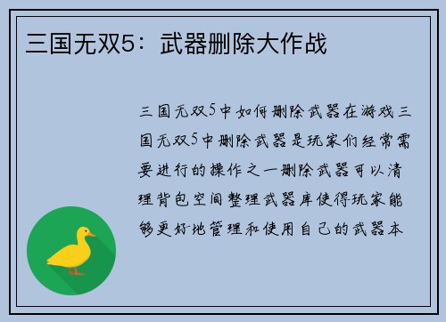 三国无双5：武器删除大作战
